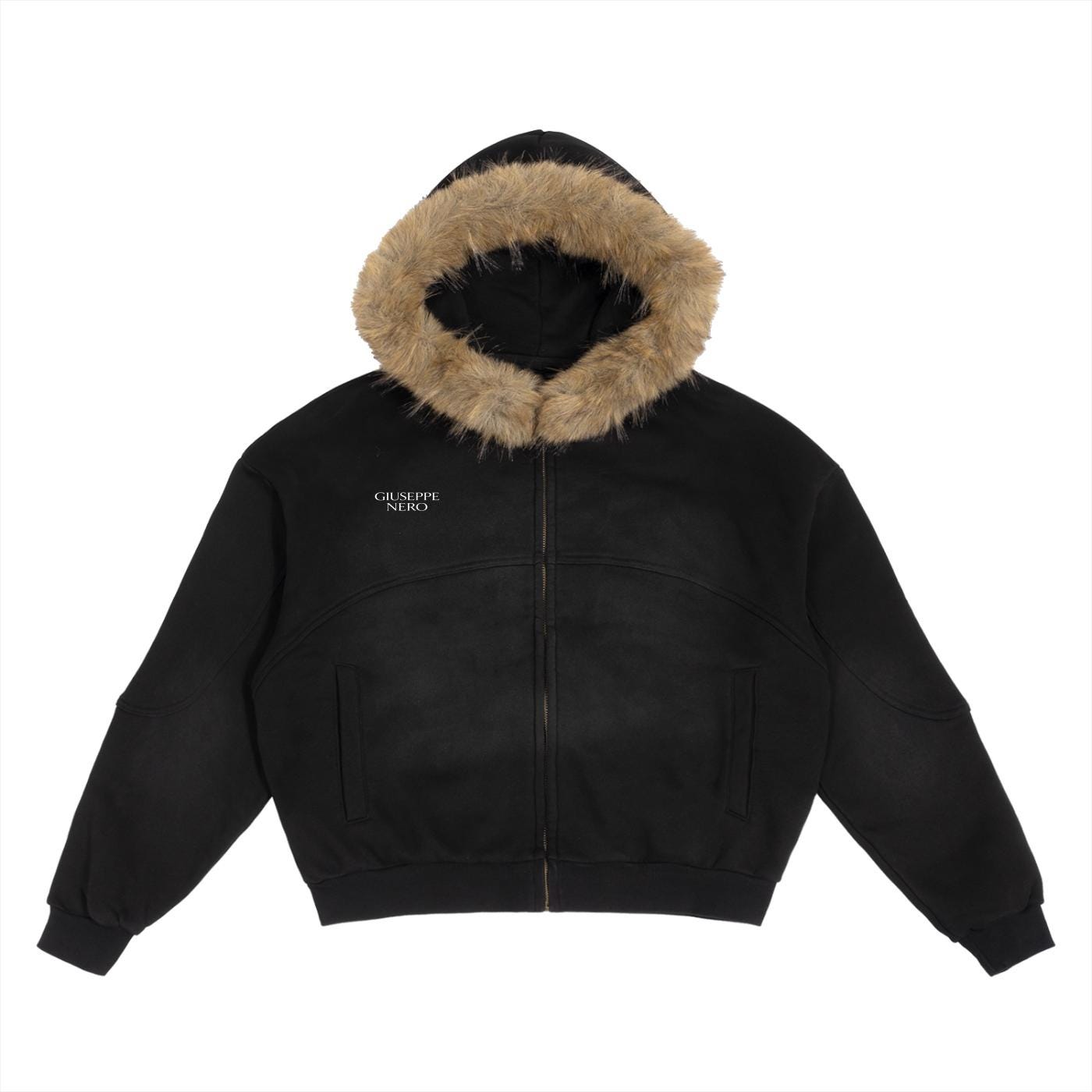 Sun Fade Boxy Detachable Fur Hoodie | GiuseppeNero